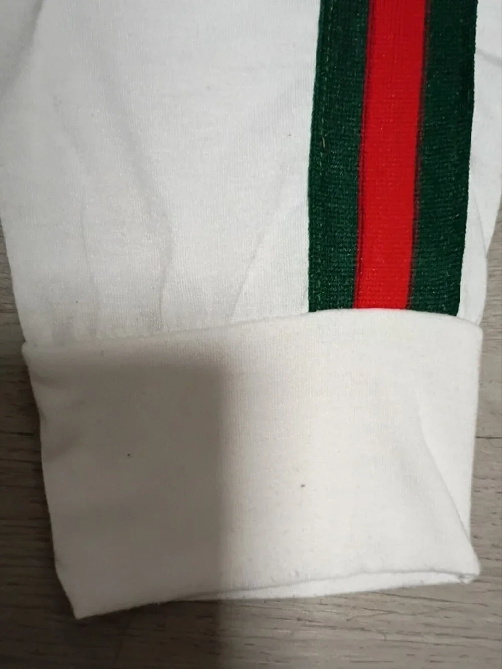 Womans White Hooded Pajama Set with Gucci Red & Green Side Stripes